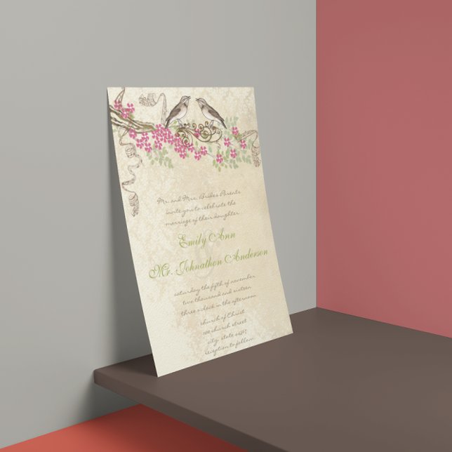 Invitation Mariages Vintages d'oiseaux en fleurs de cerisier  (Créateur téléchargé)