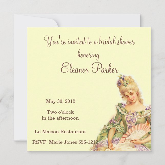 Invitation Marie Antoinette Bridal Shower (Devant)