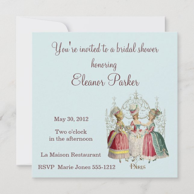 Invitation Marie Antoinette Dames Envoi d'une douche nuptiale (Devant)