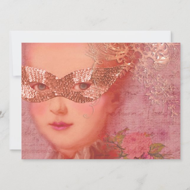 Invitation Marie Antoinette Mariage d'Hiver Mascarade 5 x 7 (Devant)