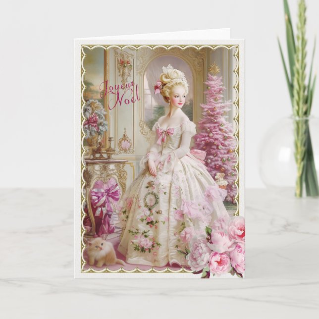 Invitation Marie Antoinette Pink tree cat Christmas card (Devant)