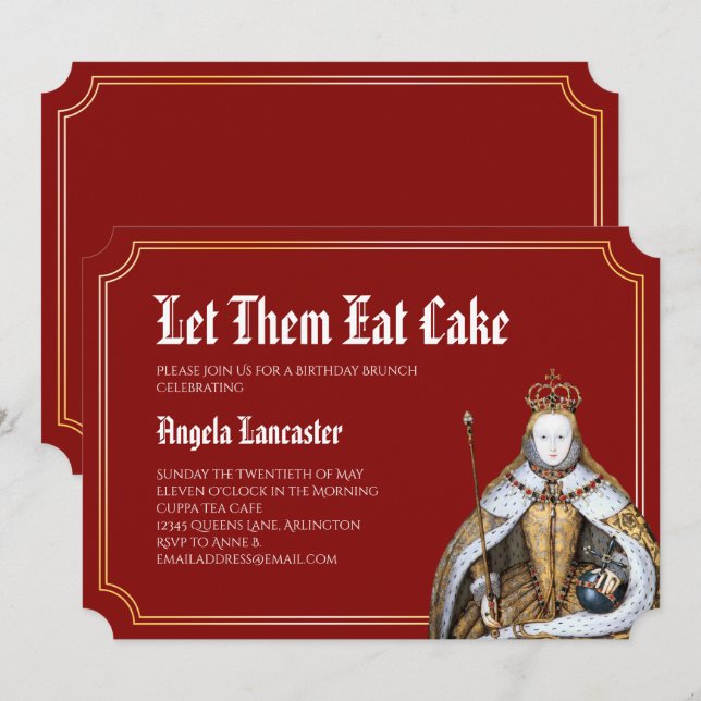 Invitation Marie Antoinette Red Anniversaire Brunch Party (Devant / Derrière)