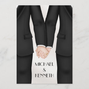 Invitation Marié élégant de mariage gay se tenant la main