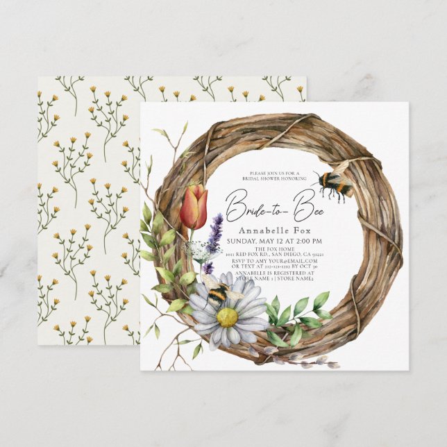 Invitation Mariée à Abee Floral Vine Fête des mariées de la c (Devant / Derrière)