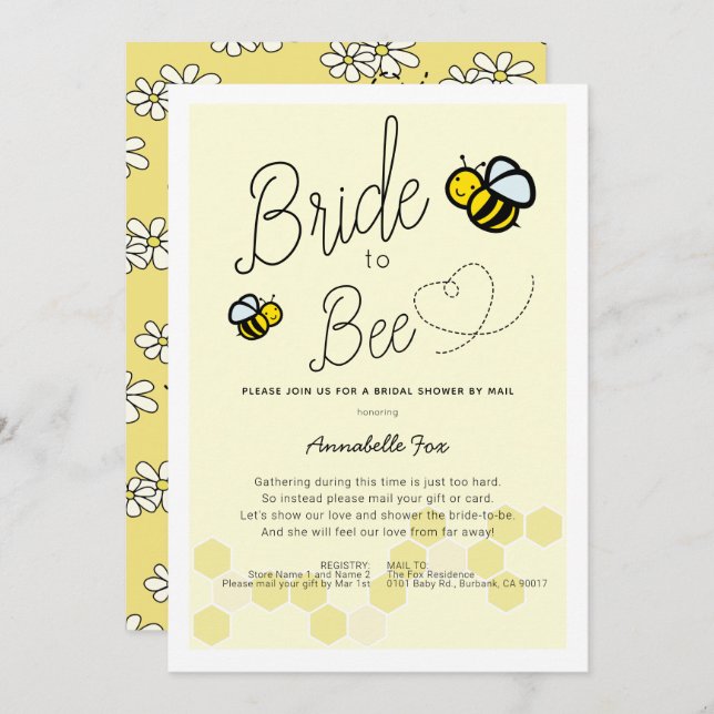 Invitation Mariée à Abeille Fête des mariées jaune clair par  (Devant / Derrière)