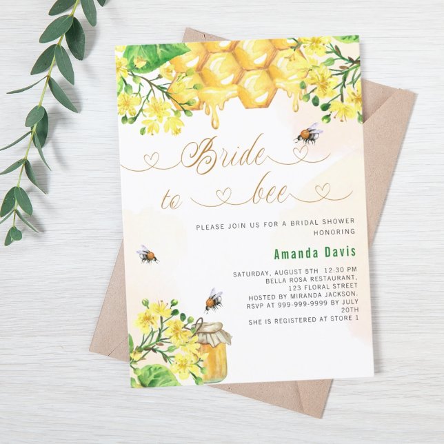 Invitation Mariée à abeille jaune floral nid d'abeille douche (Créateur téléchargé)