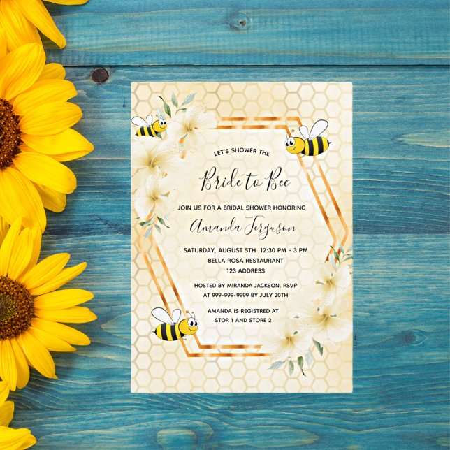 Invitation Mariée à abeille jaune tropical fleuri nuptiale do (Créateur téléchargé)