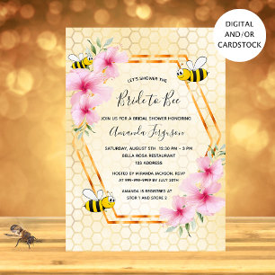 Invitation Mariée à abeille nid d'abeille fleurons roses douc