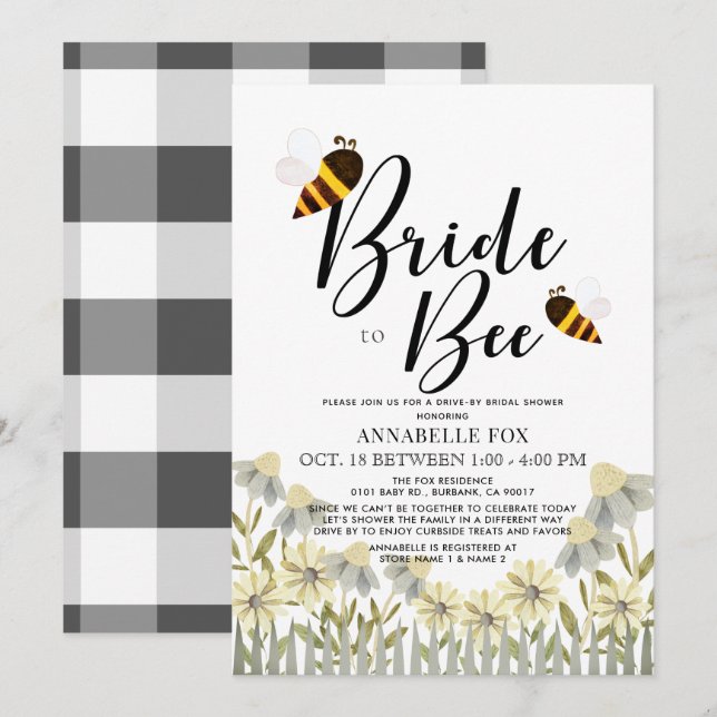 Invitation Mariée à Bee Buffalo Vérifier la Fête des mariées  (Devant / Derrière)