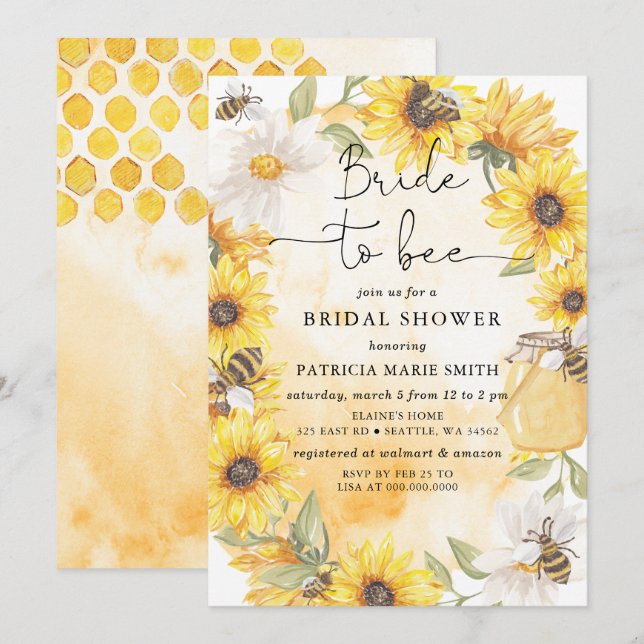 Invitation Mariée à devenir abeille Fleurs Mariage Shower (Devant / Derrière)
