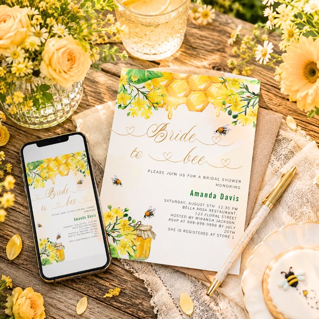 Invitation Mariée à être jaune floral nid d'abeille enterreme (Créateur téléchargé)