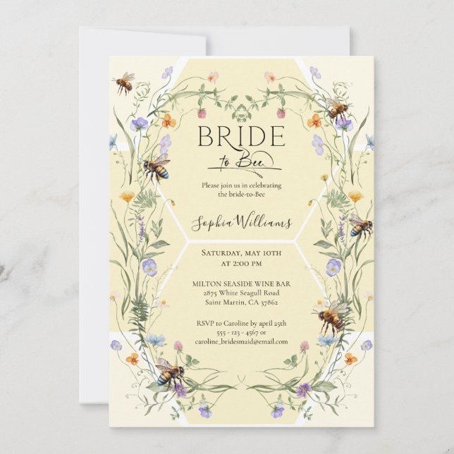 Invitation Mariée à l'abeille Fleurs sauvages Abeilles Enterr (Devant)