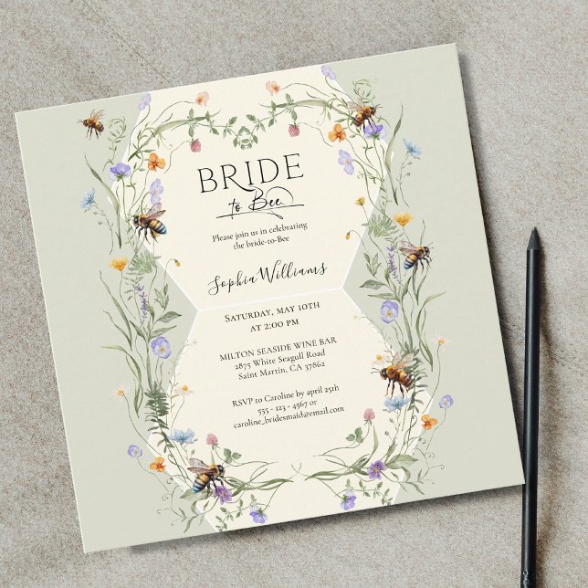 Invitation Mariée à l'abeille Fleurs sauvages Abeilles Enterr (Créateur téléchargé)