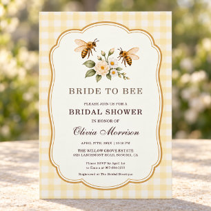 Invitation Mariée à l'abeille Shower Mariage Jaune Gingham