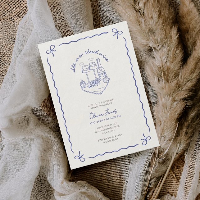 Invitation Mariée à l'aquarelle sur nuage vin shower de maria (Créateur téléchargé)
