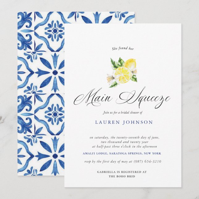 Invitation Mariée au citron à l'aquarelle moderne (Devant / Derrière)