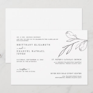 Invitation Mariée Blanche Simple Parents Mariage Tige Dessiné
