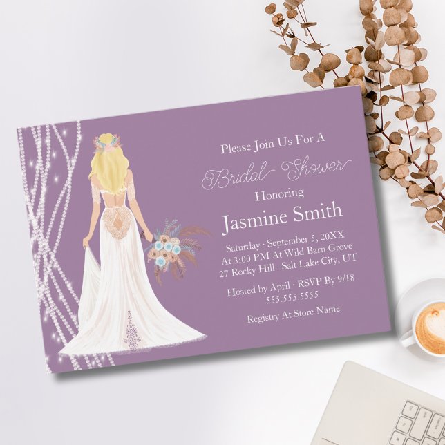 Invitation Mariée Bohème aux Cheveux Blonds Avec Perles Ba (Créateur téléchargé)