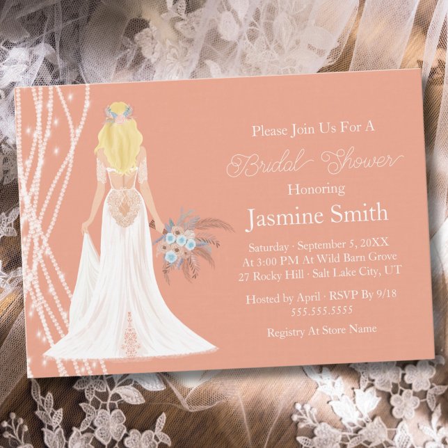 Invitation Mariée Bohème aux Cheveux Blonds avec Perles Cadea (Créateur téléchargé)