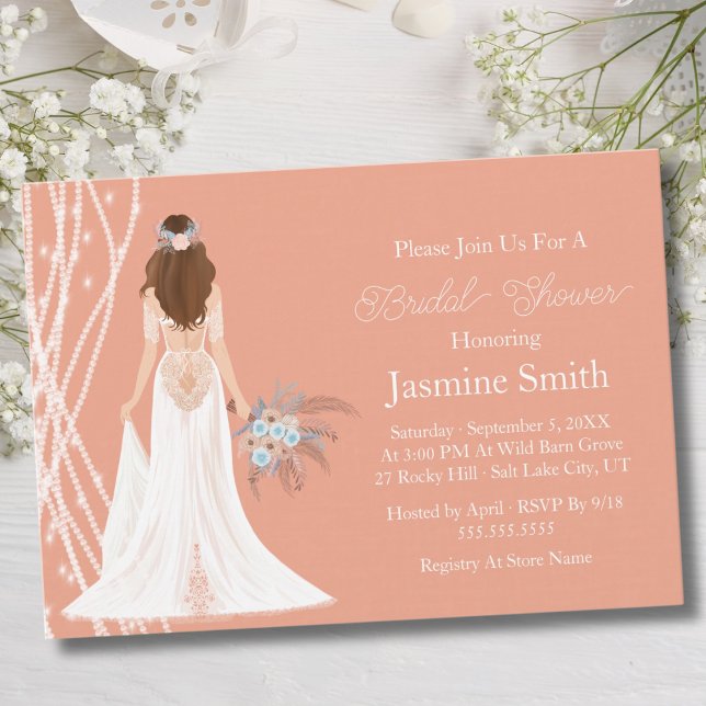 Invitation Mariée Bohème aux Cheveux Bruns avec Perles pour E (Créateur téléchargé)