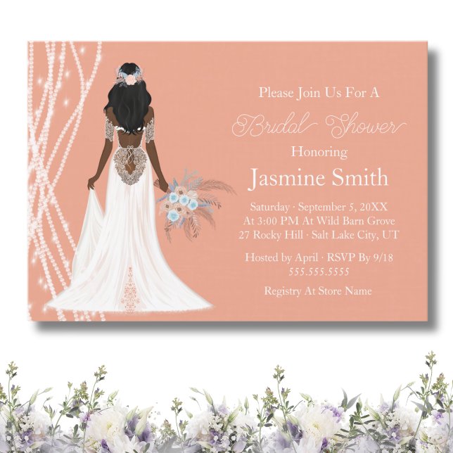 Invitation Mariée Bohème Avec Perles Et Fleurs Enterrement De (Créateur téléchargé)
