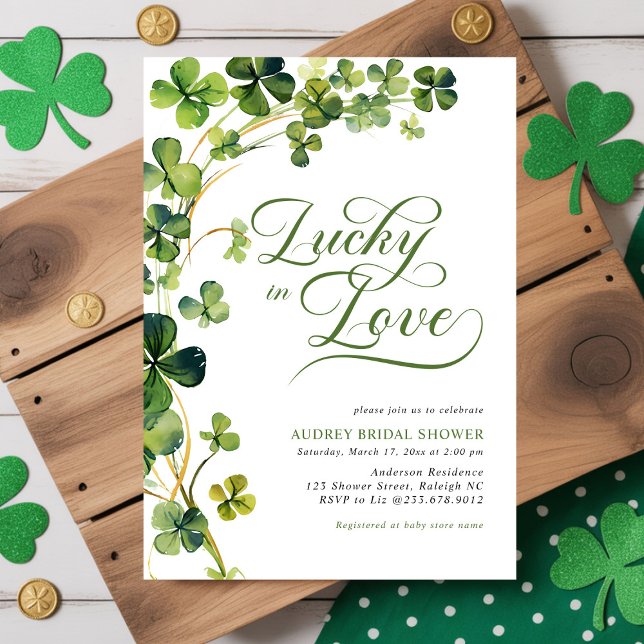 Invitation Mariée Chanceuse Fête de Fiançailles Shamrock Vert (Créateur téléchargé)