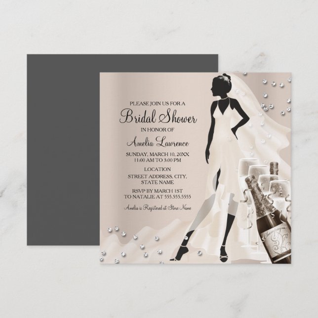 Invitation Mariée Chic & Mariage de Diamants Étincelants 2 (Devant / Derrière)