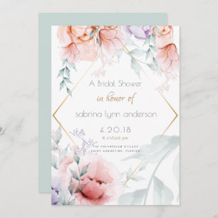 Invitation Mariée Corail tendance et Lilac Aquarelle Peonie