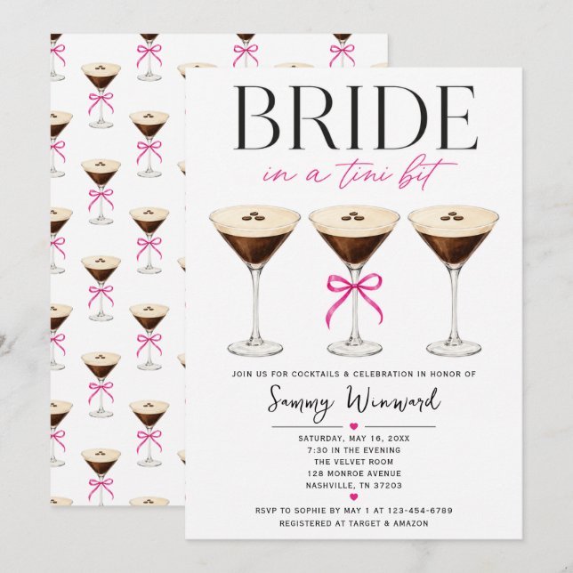 Invitation Mariée dans une douche de Martini Espresso Tini Bi (Devant / Derrière)