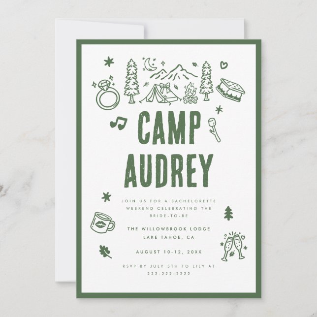 Invitation Mariée de camp moderne vert Week-end d'enterrement (Devant)