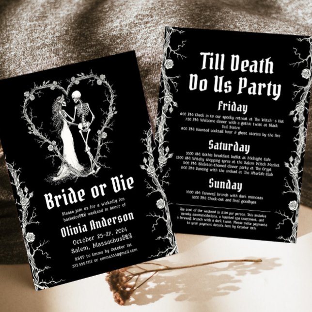 Invitation Mariée d'Halloween ou Die Skeleton Bachelorette Pa (Créateur téléchargé)