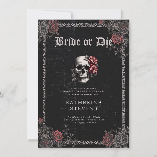 Invitation Mariée Die Goth Black Bachelorette Party Itinérair (Devant)