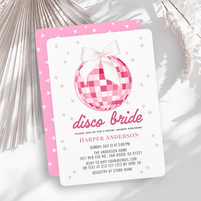 Invitation Mariée Disco Rose Boule à Facettes Nœud Enterremen (Créateur téléchargé)