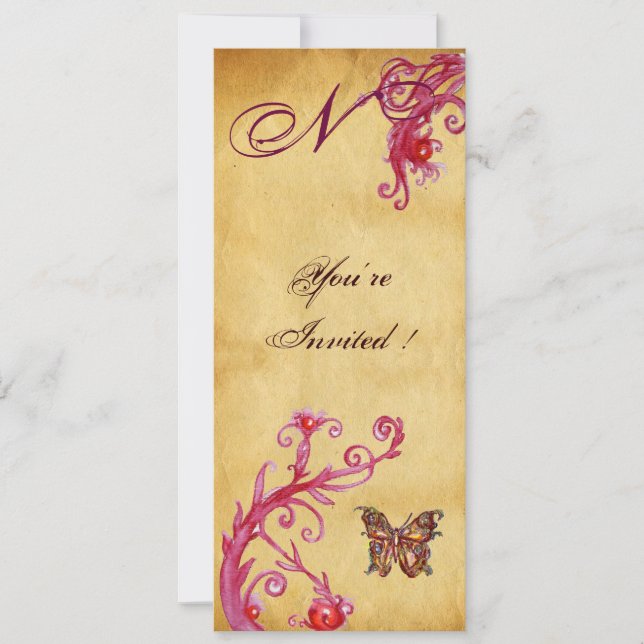 Invitation MARIÉE ÉLÉGANTE PAPILLON  PARCHEMIN Monogramme (Devant)