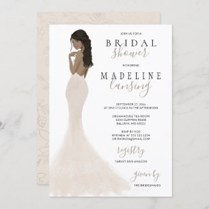 Invitation Mariée en Champagne Lace Gown Fête des mariées Inv