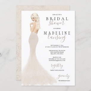 Invitation Mariée en Champagne Lace Gown Fête des mariées Inv