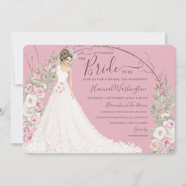 Invitation Mariée en robe blanche Douche de thé nuptiale (Devant)