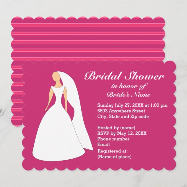 Invitation Mariée en Robe de Mariée Rose Foncé Enterrement de (Devant / Derrière)