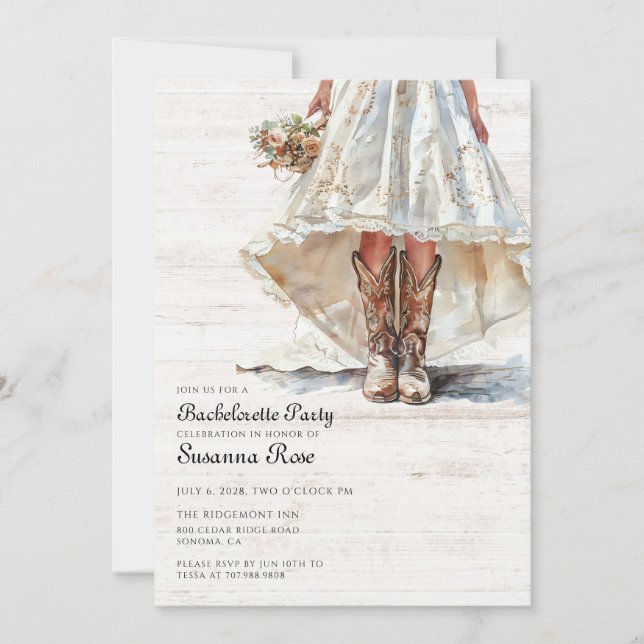 Invitation Mariée En Robe Mariage Cowgirl Bachelorette Party (Devant)