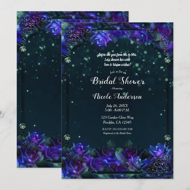 Invitation Mariée Enchanted Purple Green Garden Glow (Devant / Derrière)