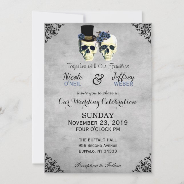 Invitation Mariée et champignon Goth Mariage russe Bleu (Devant)