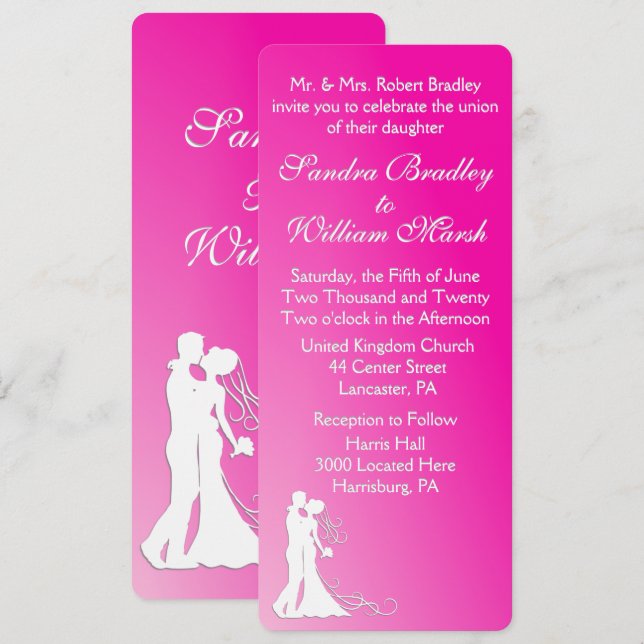 Invitation Mariée et fille Fuchsia (Devant / Derrière)