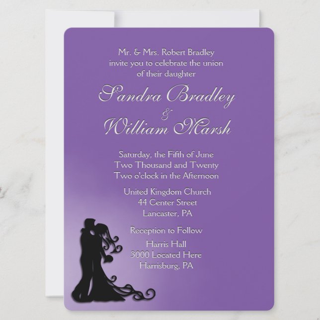 Invitation Mariée et Mariage royal violet Groom (Devant)