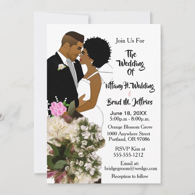 Invitation Mariée et marié afro-américains Mariage blanc  (Devant)