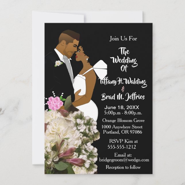 Invitation Mariée et marié afro-américains Mariage blanc  (Devant)
