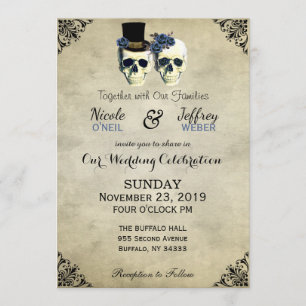Invitation Mariée et salle de jeu Crâne Goth Rustique Mariage