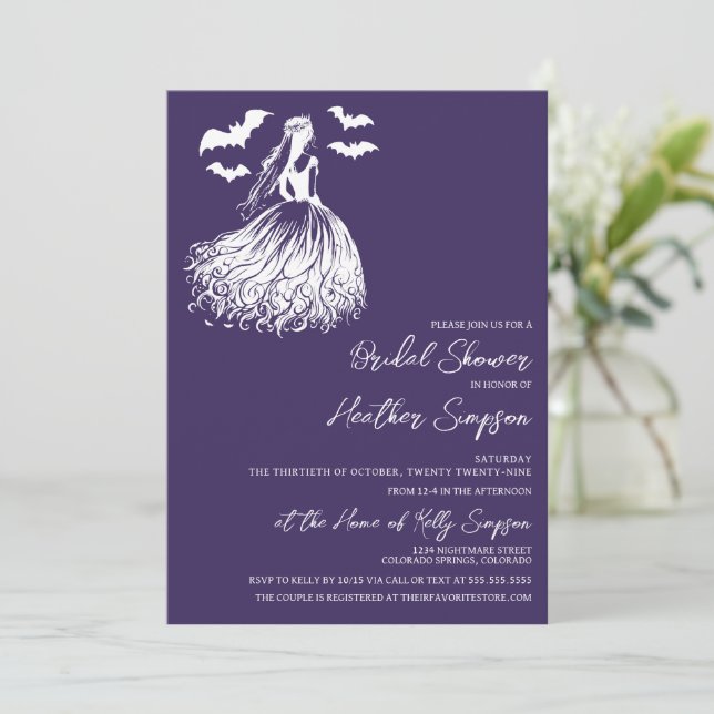 Invitation Mariée Fantôme Fête de Mariage en Violet (Debout devant)
