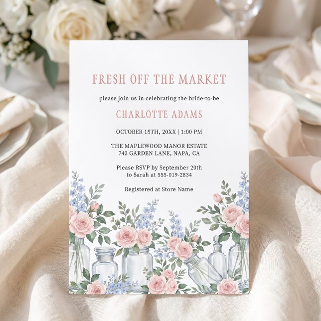 Invitation Mariée Fraîchement Sur Le Marché Pot de Fleurs (Fresh Off The Market Mason Jar Bridal Shower Invitation)