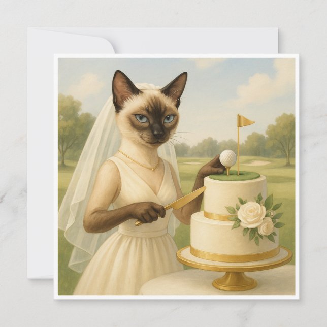 Invitation Mariée Golfeuse Chat de Golf coupe le gâteau Enter (Devant)