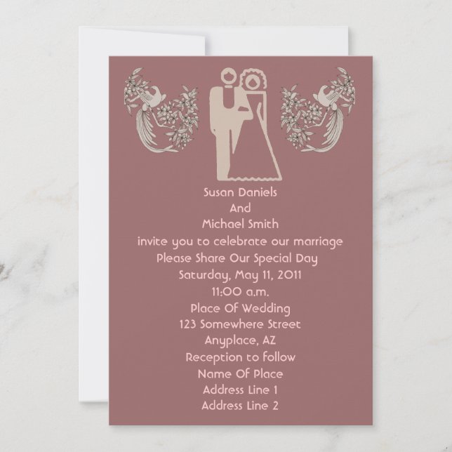 Invitation Mariée Groom Doves Dark Rose Mariage Inviter (Devant)